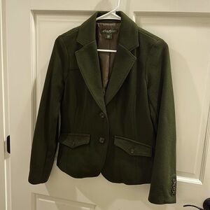Eddie Bauer army green wool blazer jacket, women’s size 4P